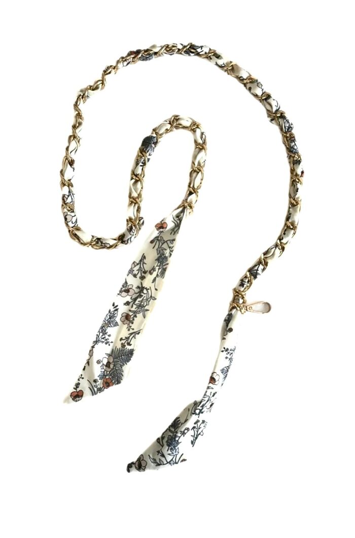 SOCO Long Straps-Cream & Small Orange flower pattern