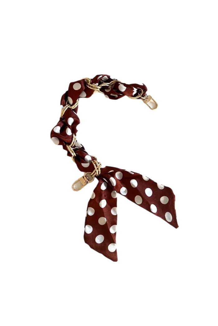 SOCO Scarf strap - Short strap brown & white dots Gold