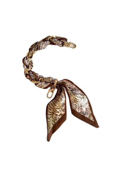 SOCO Scarf strap - Short strap brown & olive flower print Gold