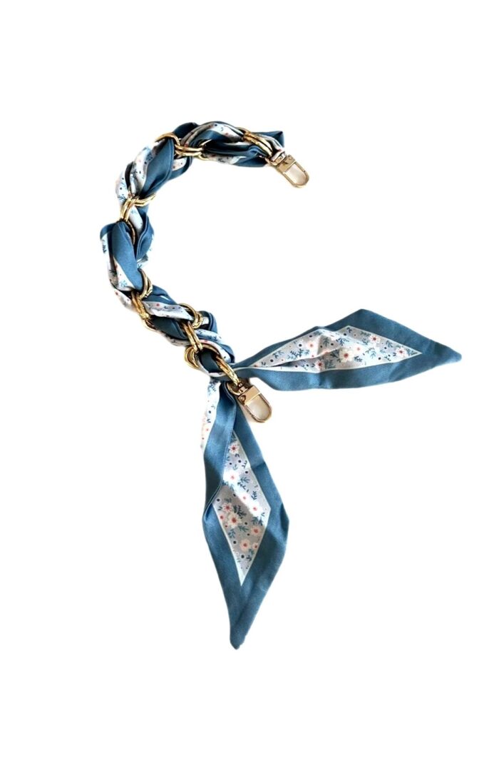 SOCO Scarf strap - Short strap blue flower-print Gold
