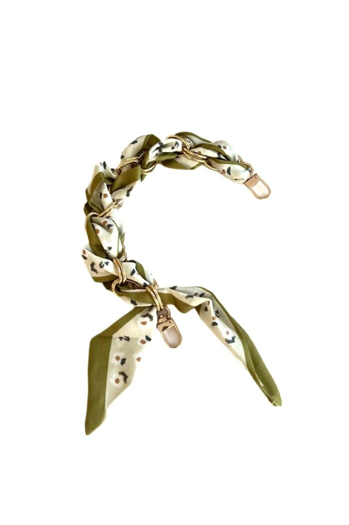 SOCO Scarf strap - Short strap olive - flower print Gold