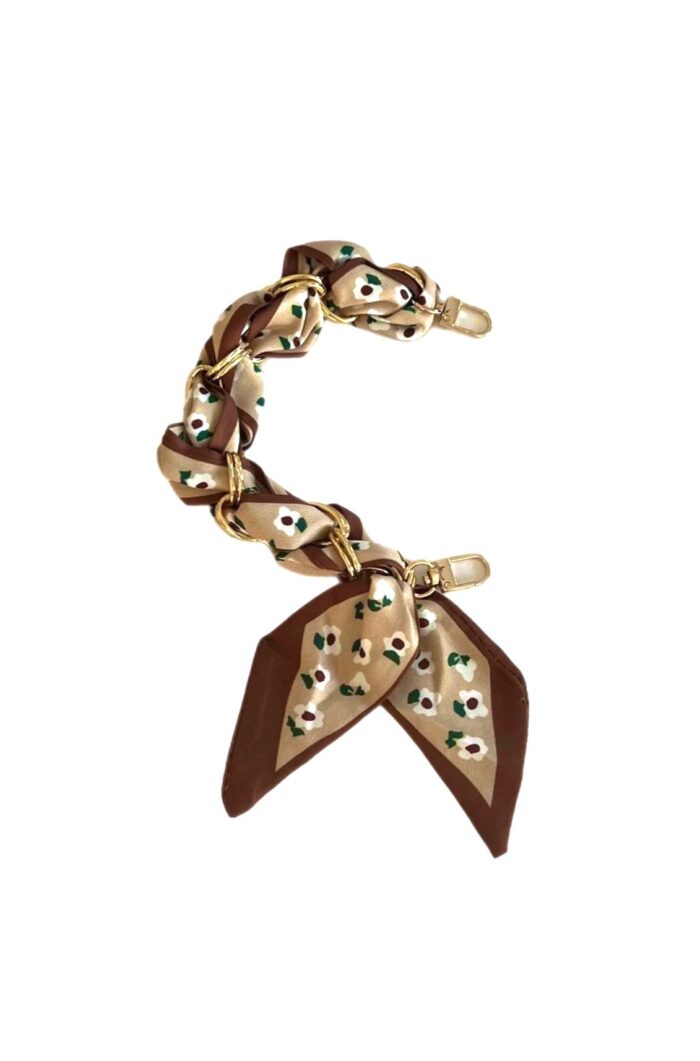 SOCO Scarf strap - Short strap brown- flower print Gold